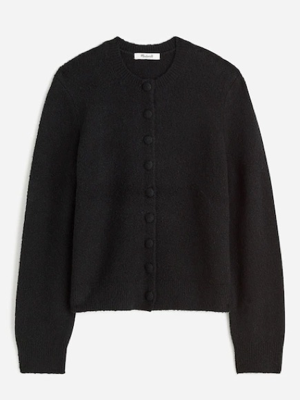 Madewell Black Button-Front Crewneck Cardigan